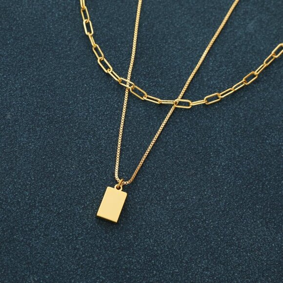 🆕14K Gold Plated Layered Necklace Women Men Sweatproof Chunky Herringbone Chain - Picture 6 of 7